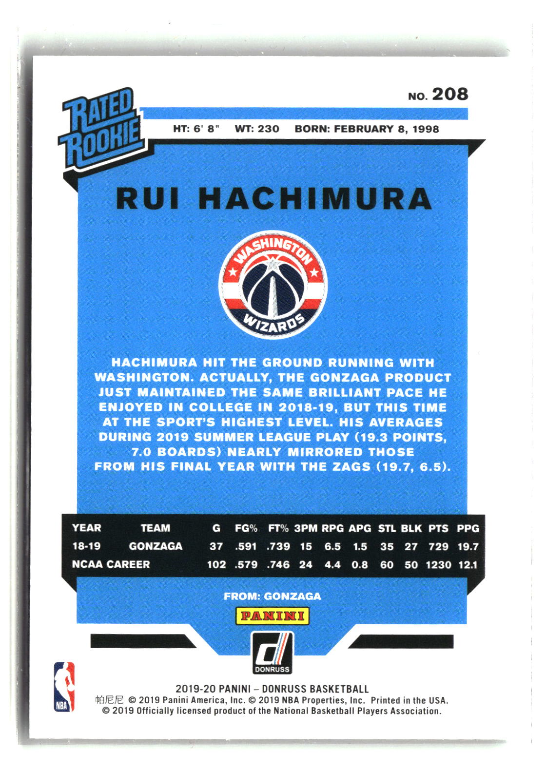 Rui Hachimura 2019-20 Donruss #208