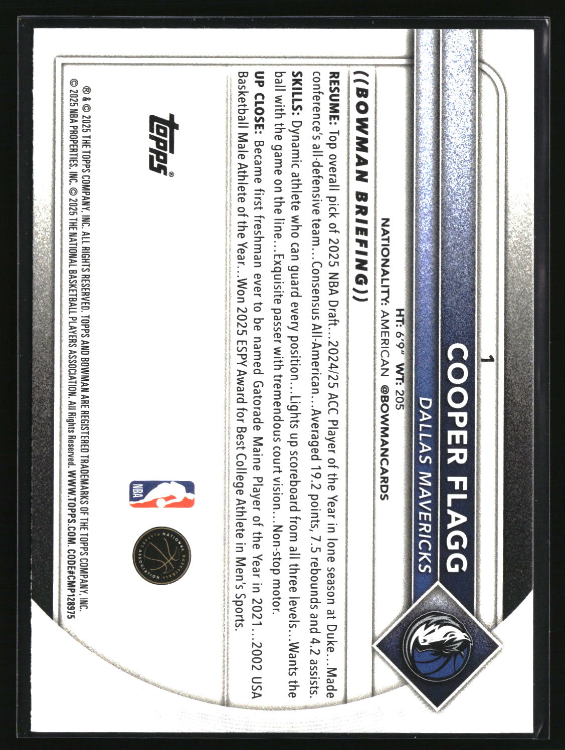 Cooper Flagg 2025-26 Bowman #1