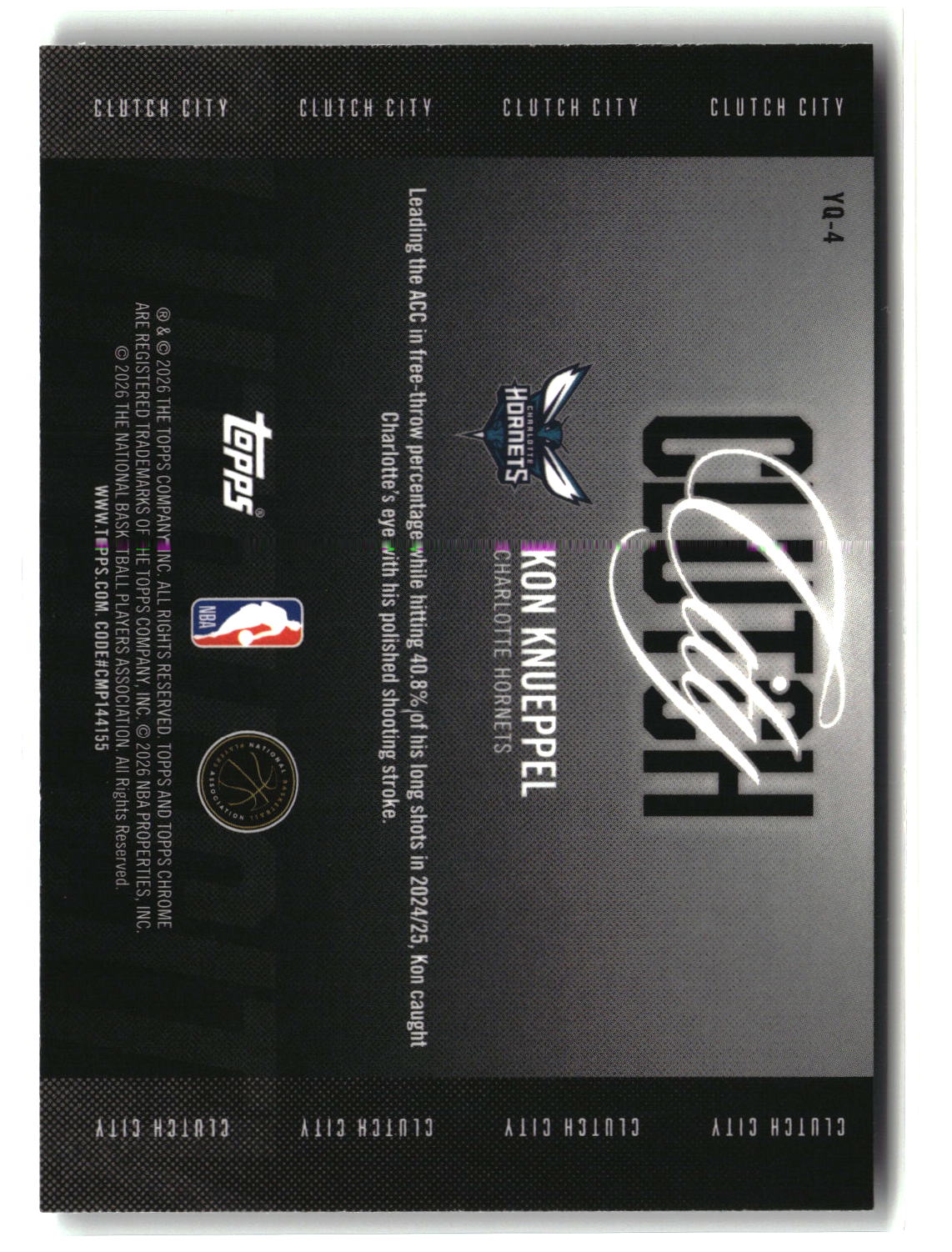 Kon Knueppel 2025-26 Topps Chrome Update Clutch City #YQ-4