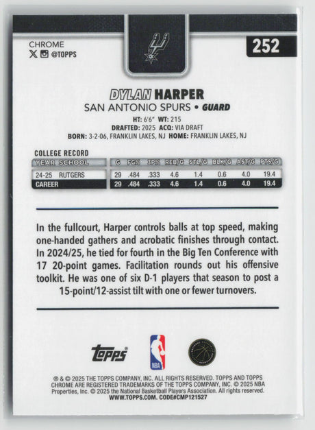 Dylan Harper 2025-26 Topps Chrome #252