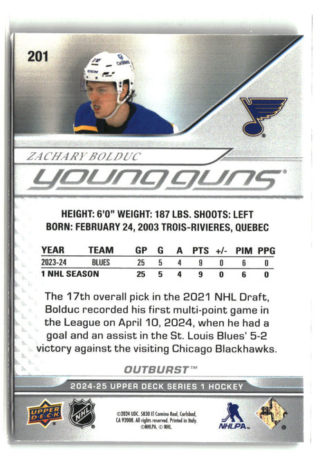 Zachary Bolduc 2024-25 Upper Deck Outburst Silver #201