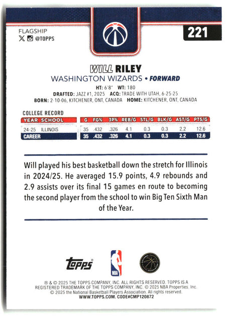 Will Riley 2025-26 Topps #221