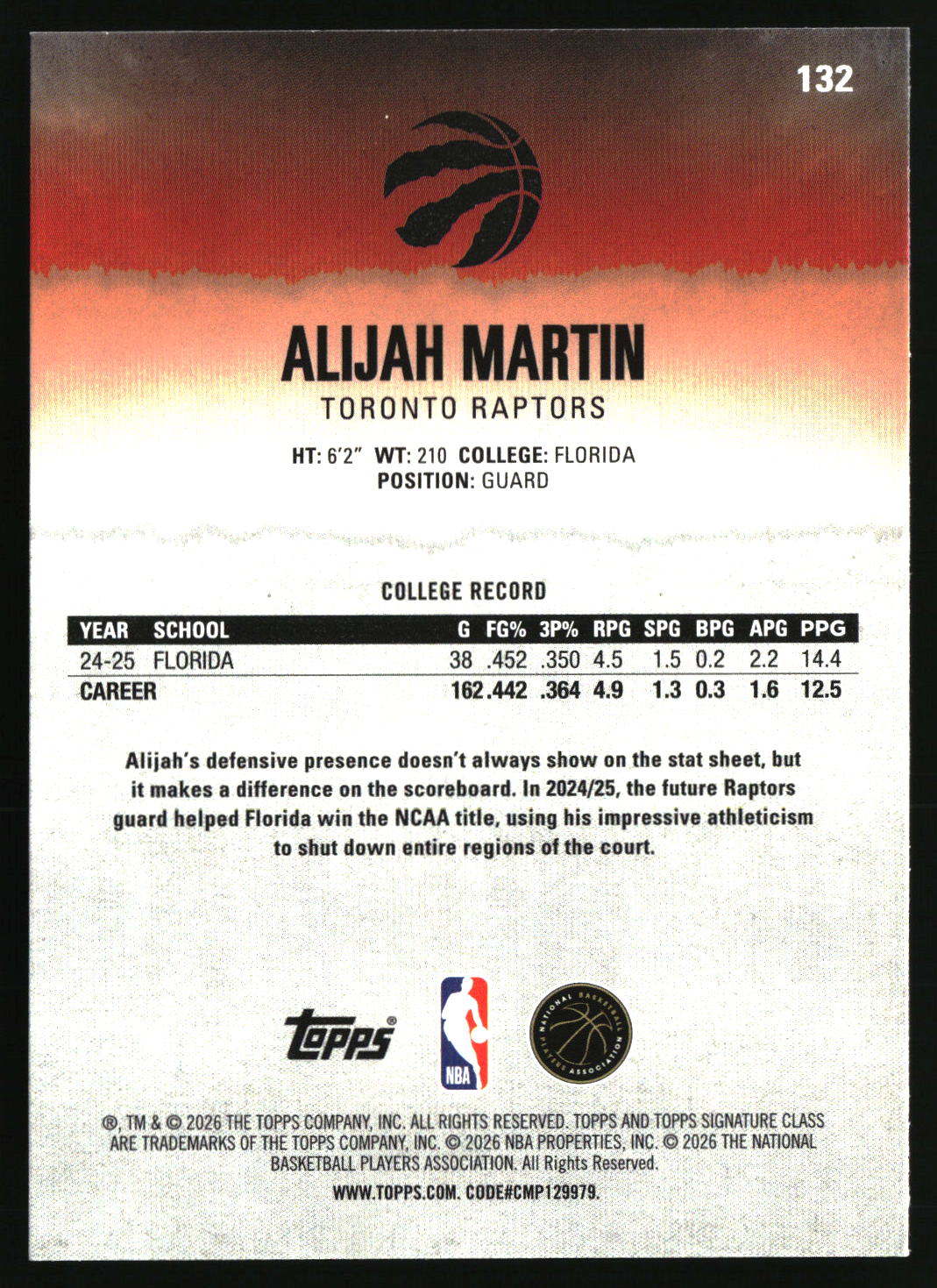 Alijah Martin 2025-26 Topps Signature Class #132
