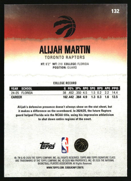 Alijah Martin 2025-26 Topps Signature Class #132