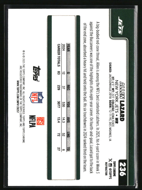 Allen Lazard 2025 Topps Chrome - Topps Refractor #236