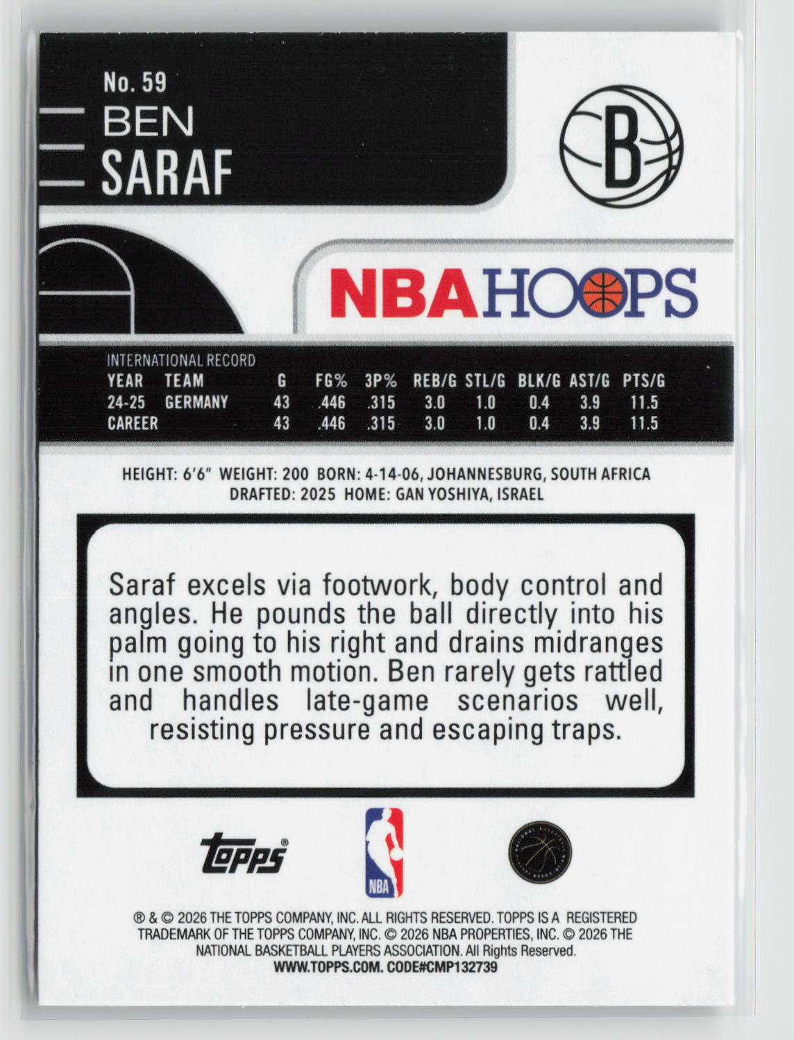 Ben Saraf 2025-26 Hoops #59