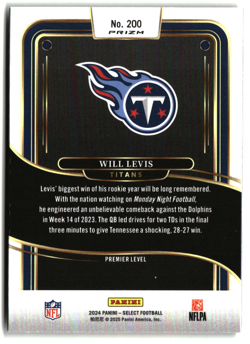 Will Levis 2024 Panini Select Black & Red Prizm Shock #200