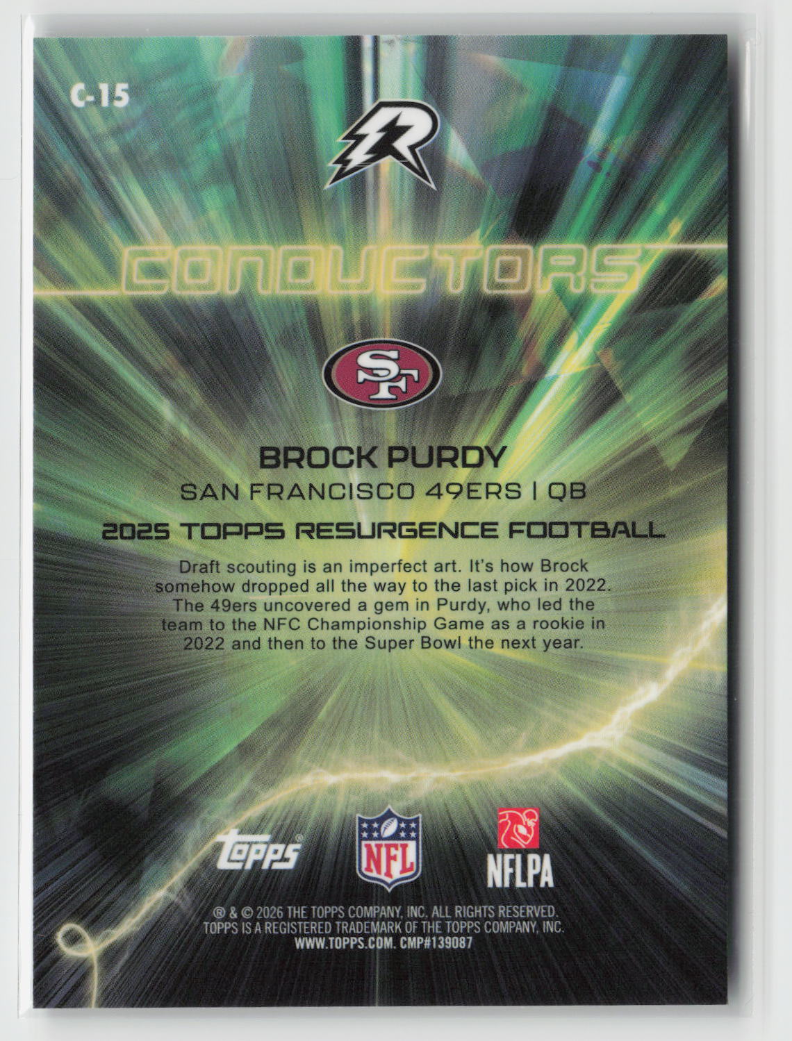 Brock Purdy 2025 Topps Resurgence Conductors Surge Refractor #C-15