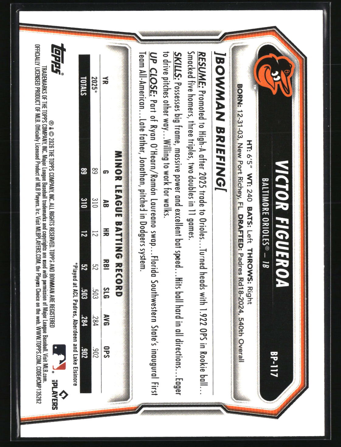 Victor Figueroa 2026 Bowman Prospects #BP-117