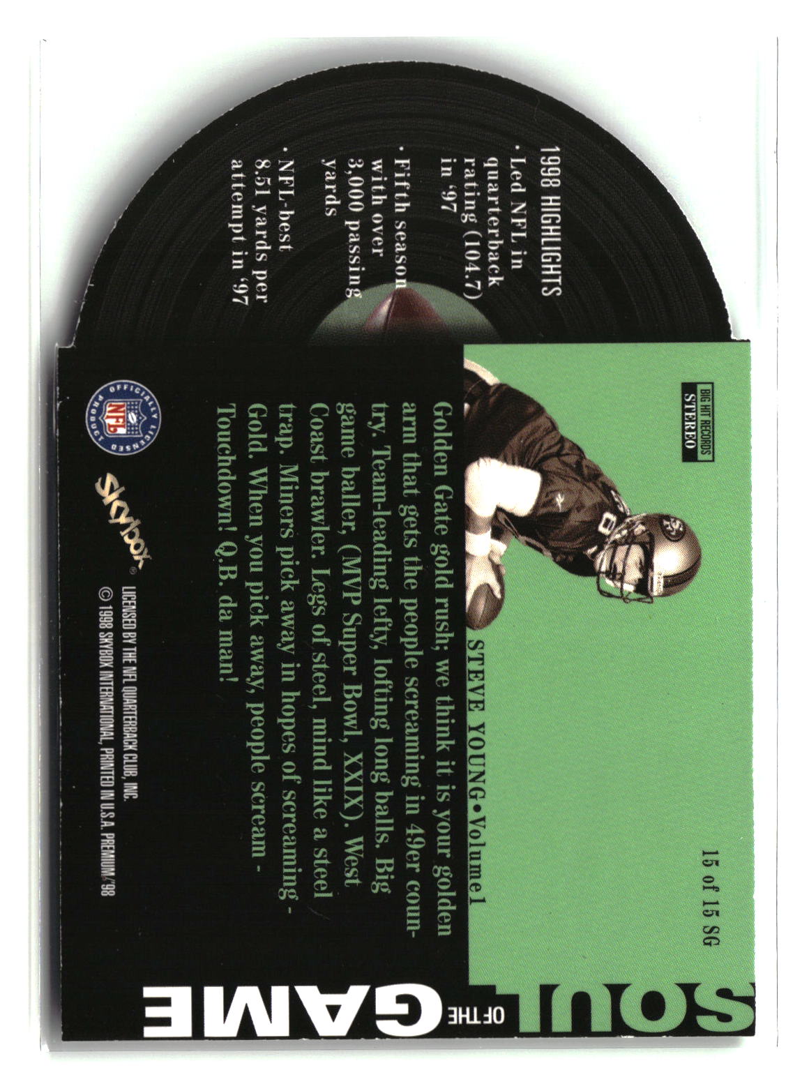 Steve Young 1998 SkyBox Premium Soul of the Game #15 SG