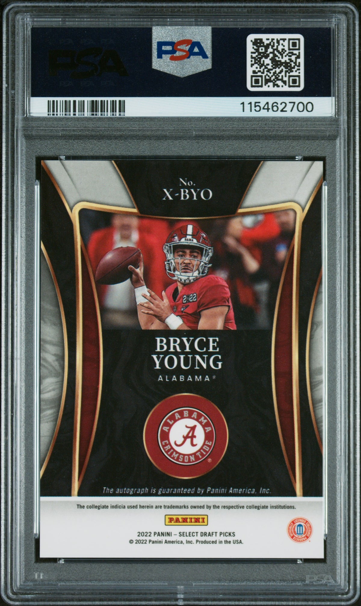 Bryce Young 2022 Panini Select Draft Picks X-Factor Signatures #XBYO PSA 9