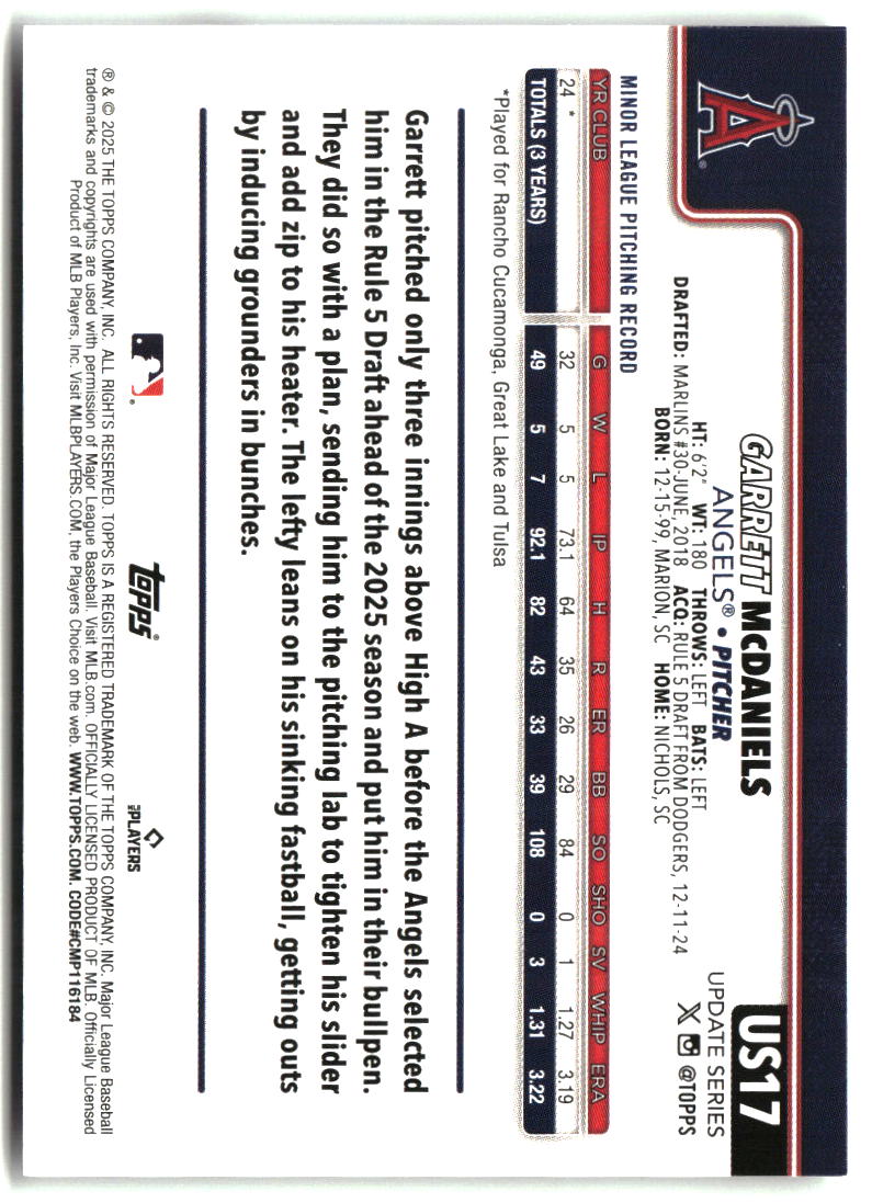 Garrett McDaniels 2025 Topps Update #US17