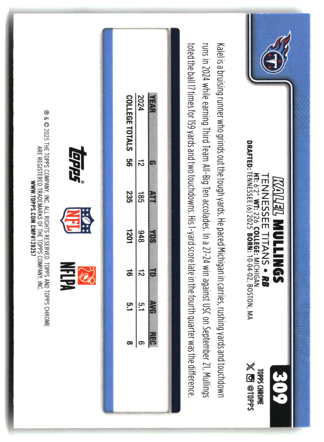 Kalel Mullings 2025 Topps Chrome #309