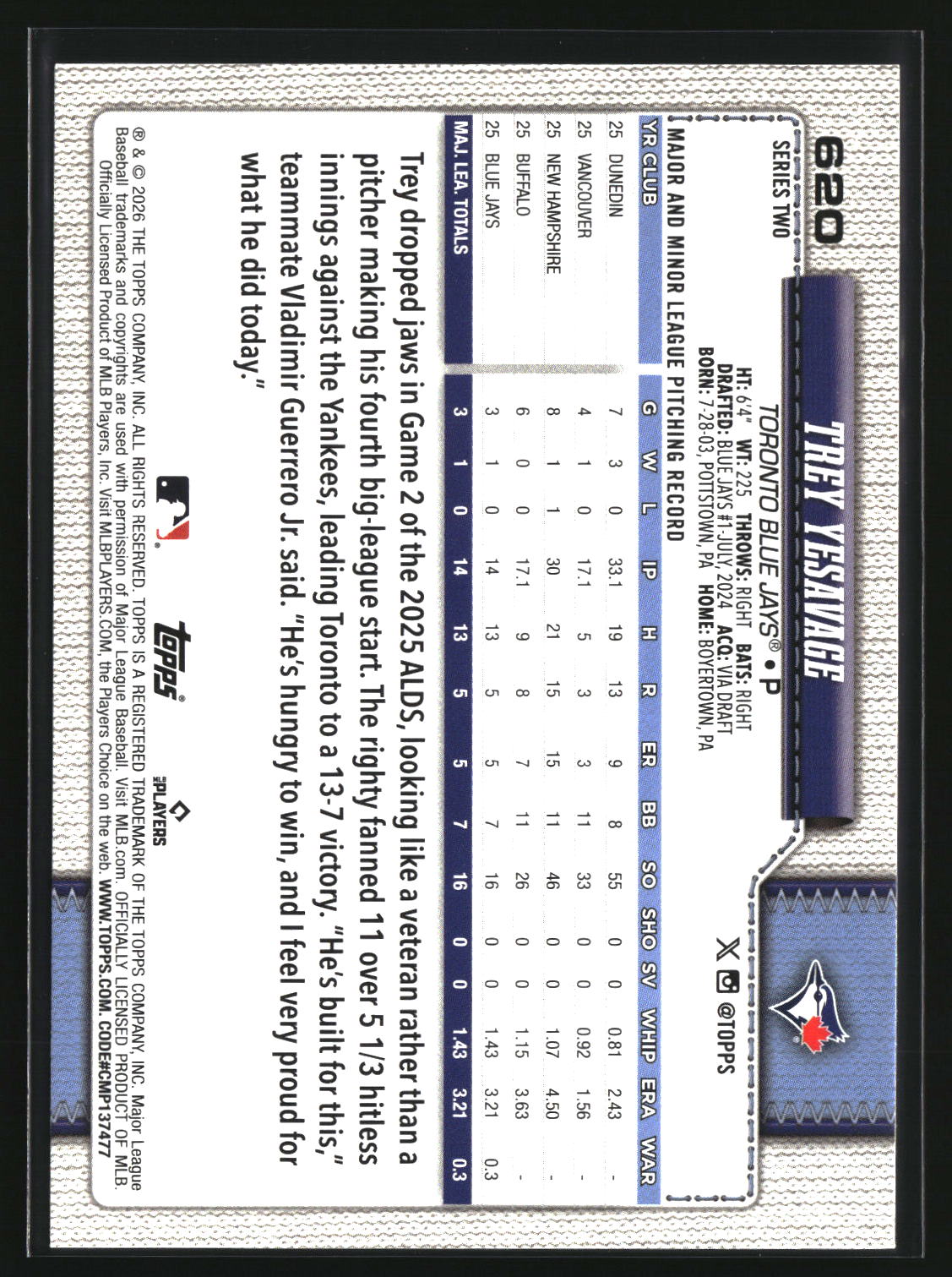 Trey Yesavage 2026 Topps #620