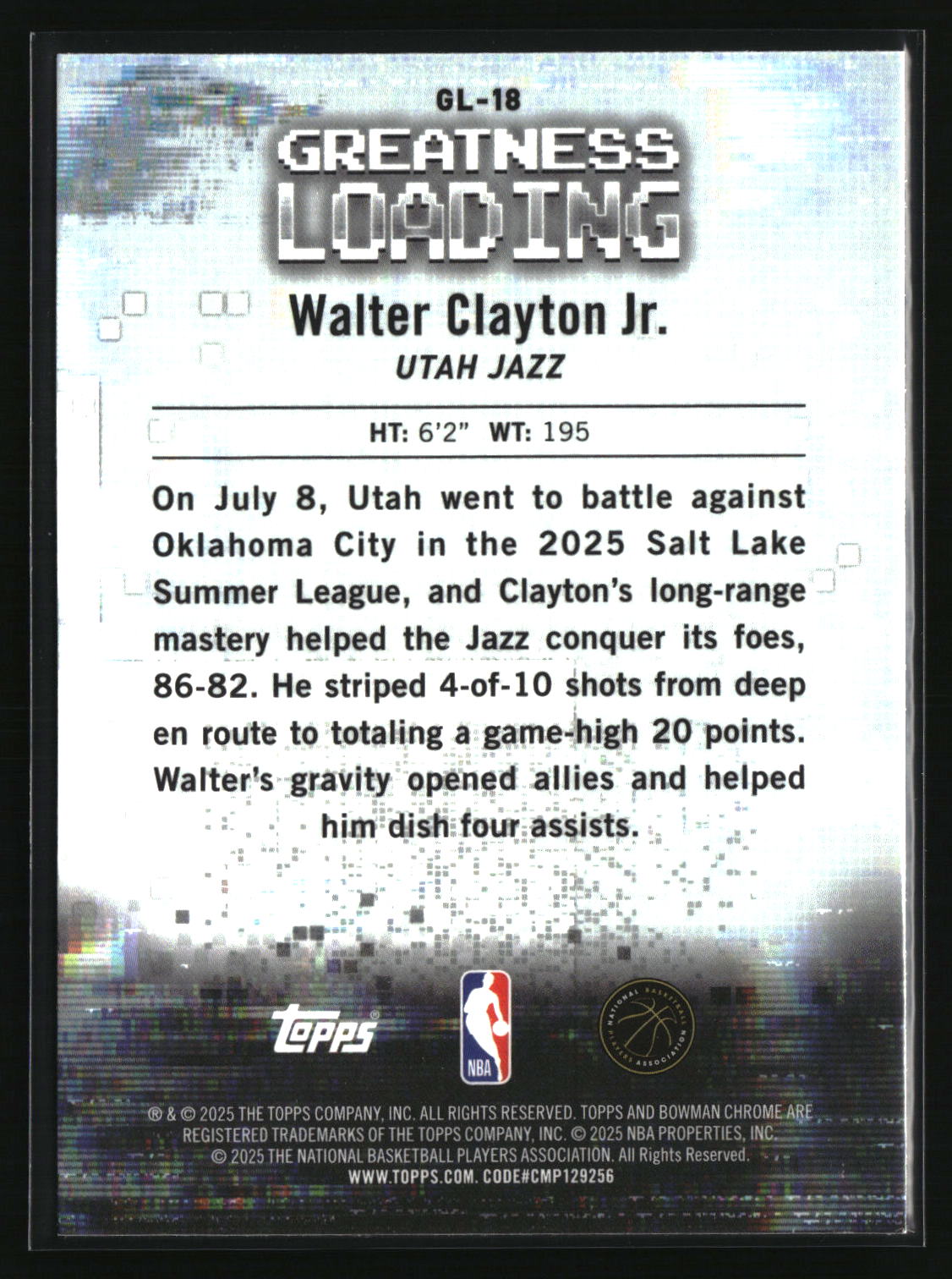 Walter Clayton Jr. 2025-26 Bowman Greatness Loading #GL-18