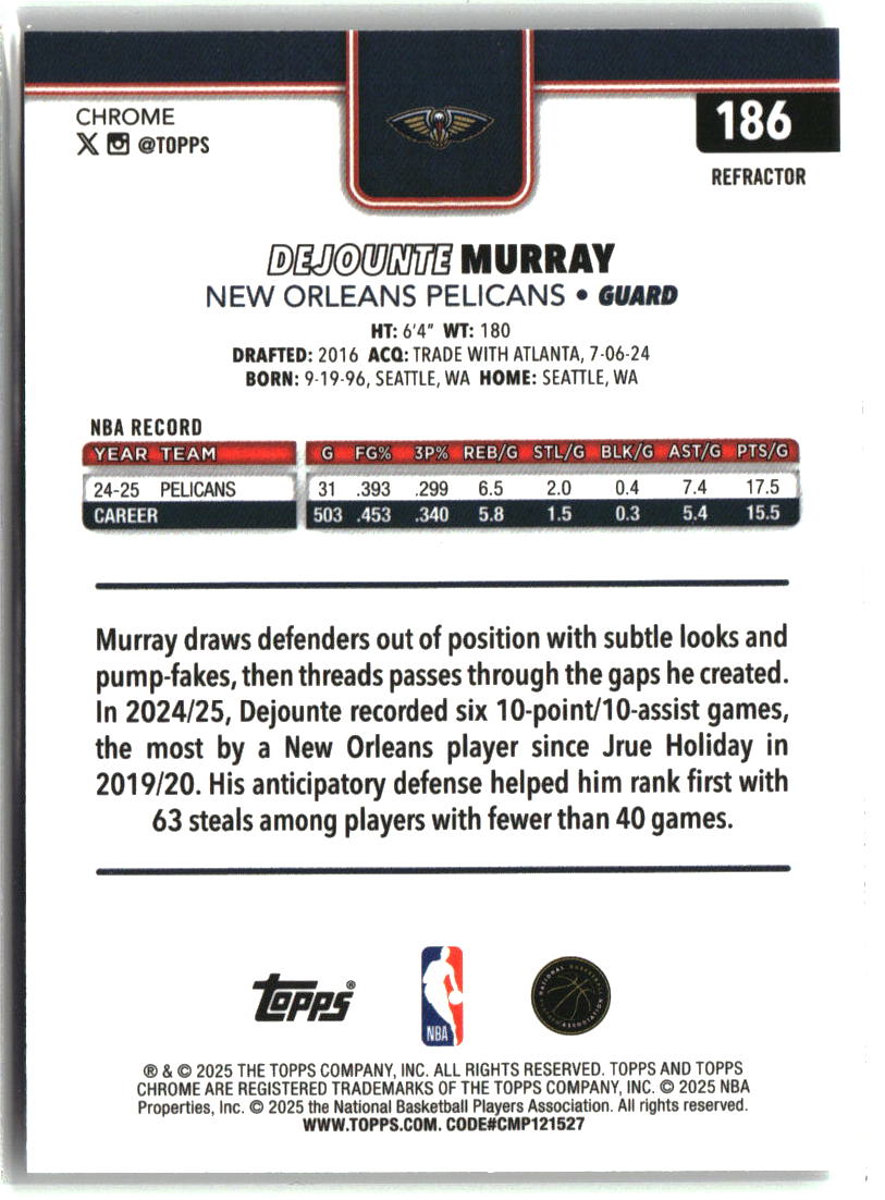 Dejounte Murray 2025-26 Topps Chrome Refractor #186