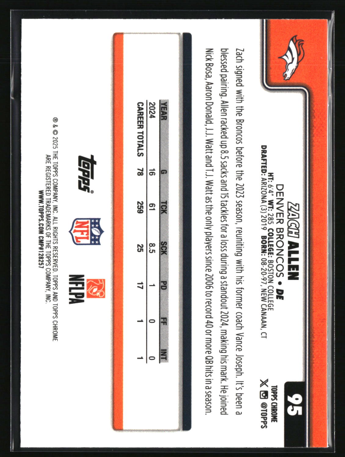 Zach Allen 2025 Topps Chrome Pulsar Refractor #95