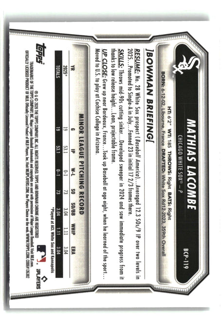 Mathias Lacombe 2026 Bowman Chrome Prospects #BCP-119