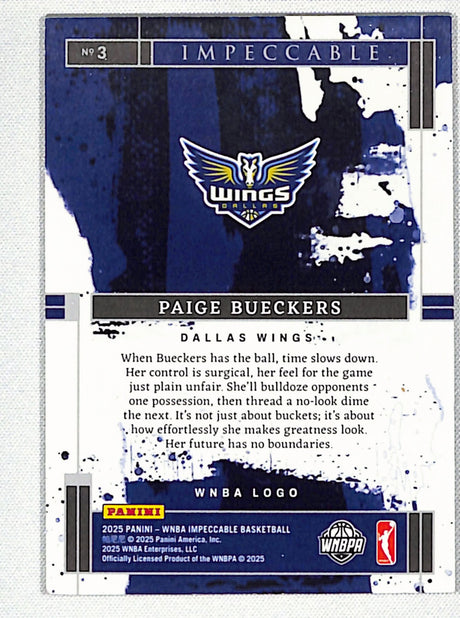 Paige Bueckers 2025 Panini Impeccable WNBA Team Logos Silver Bar /20 #3