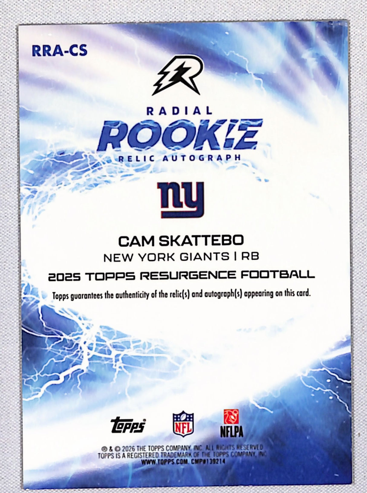 Cam Skattebo 2025 Topps Resurgence Radial Rookie Relic Autographs #RRA-CS