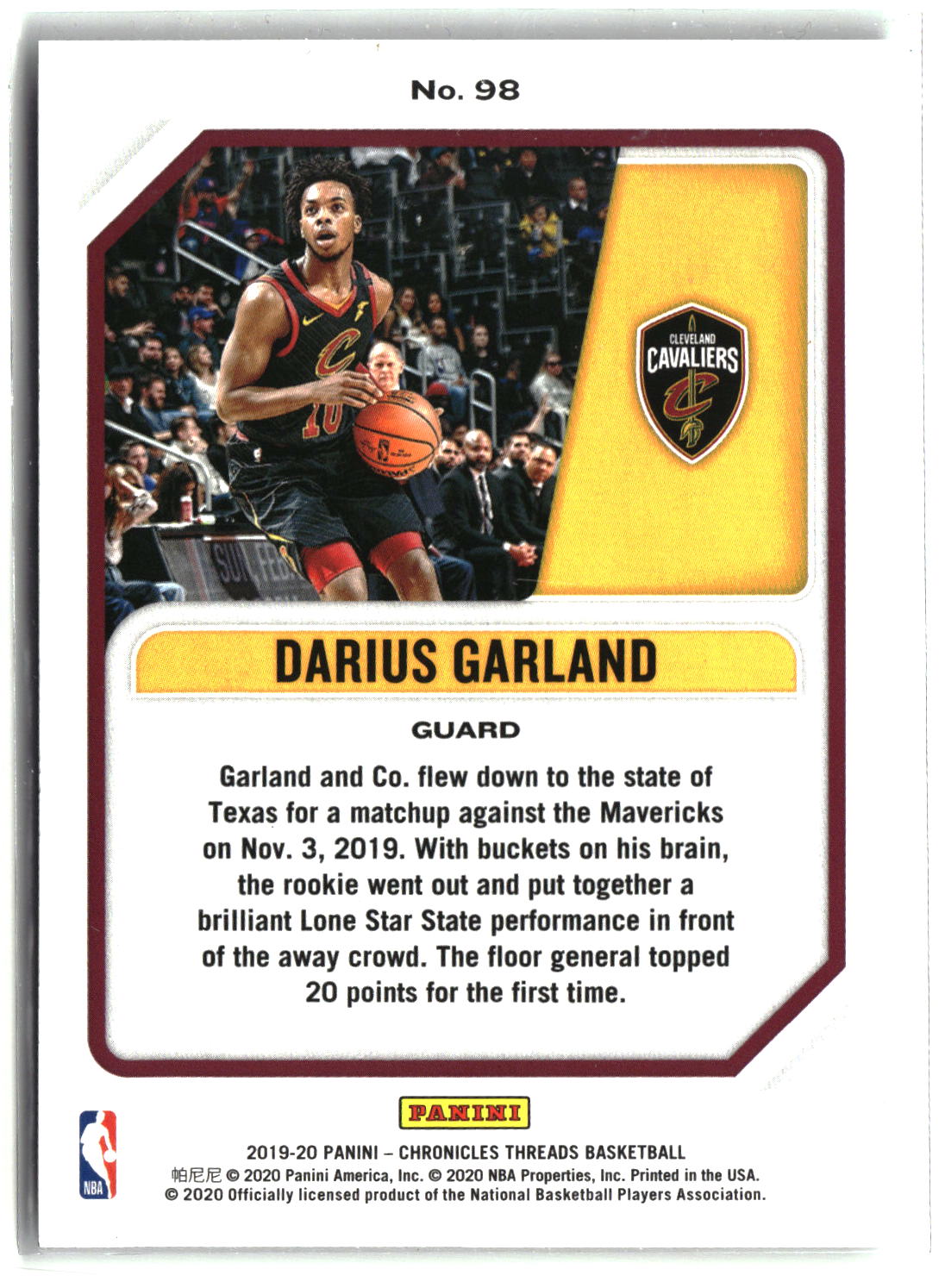 Darius Garland 2019-20 Panini Chronicles #98