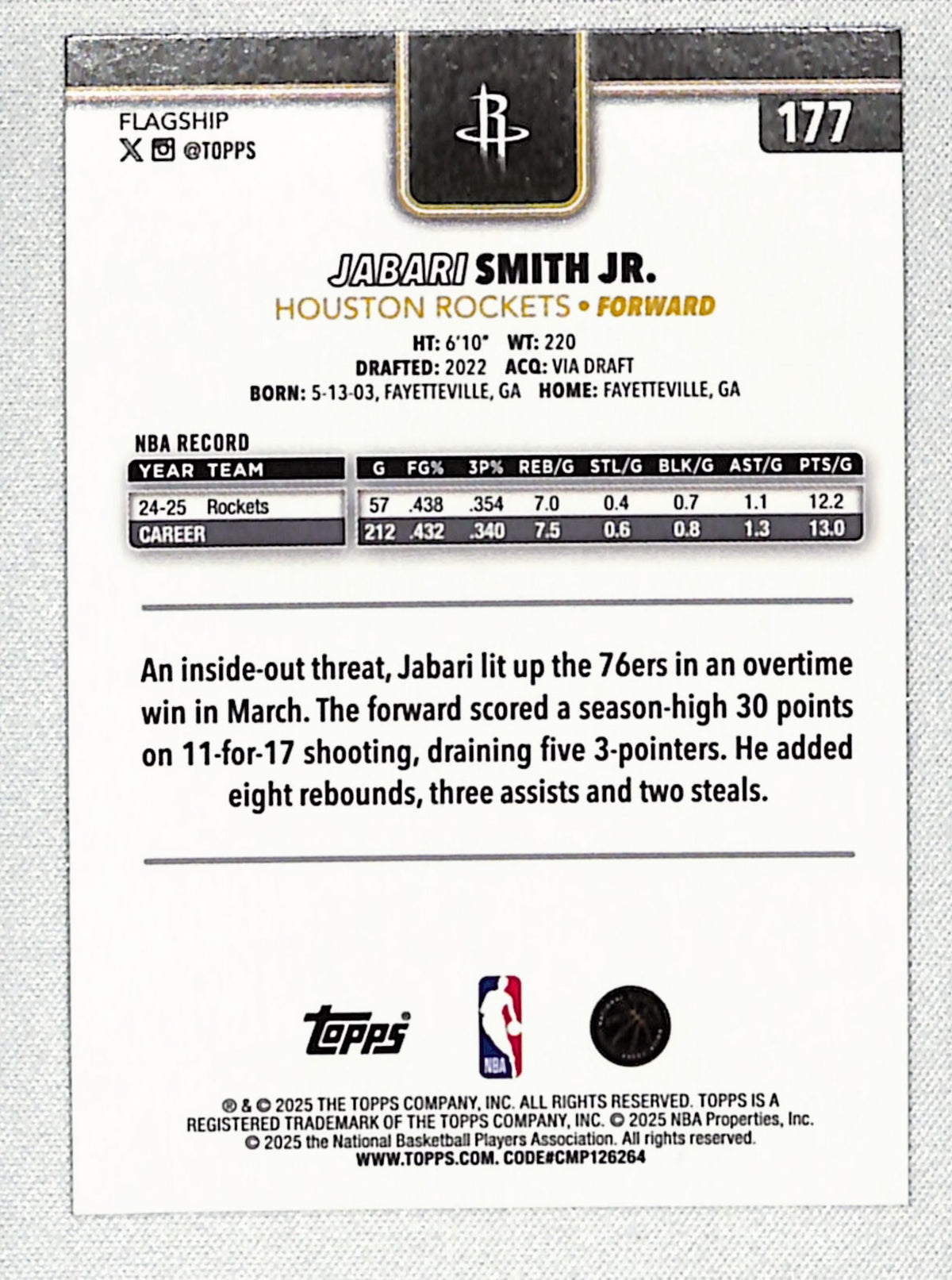 Jabari Smith Jr. 2025-26 Topps Surge #177 #/99
