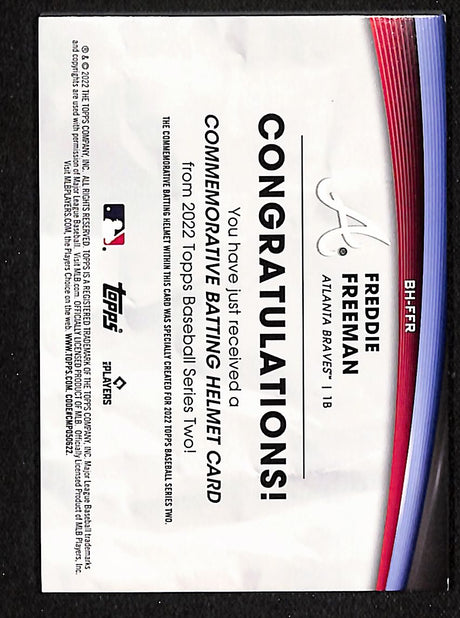 Freddie Freeman 2022 Topps Batting Helmet Commemorative Relic #BH-FFR