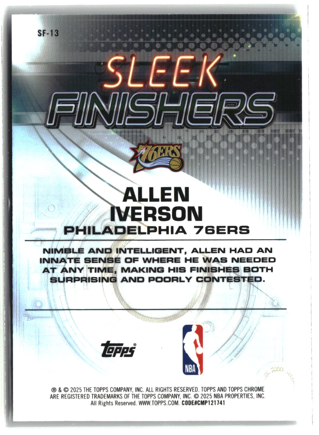 Allen Iverson 2025-26 Topps Chrome Sleek Finishers #SF-13