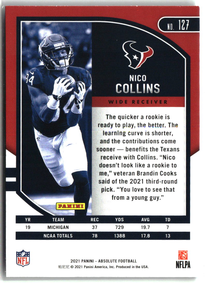 Nico Collins 2021 Panini Absolute - Retail #127