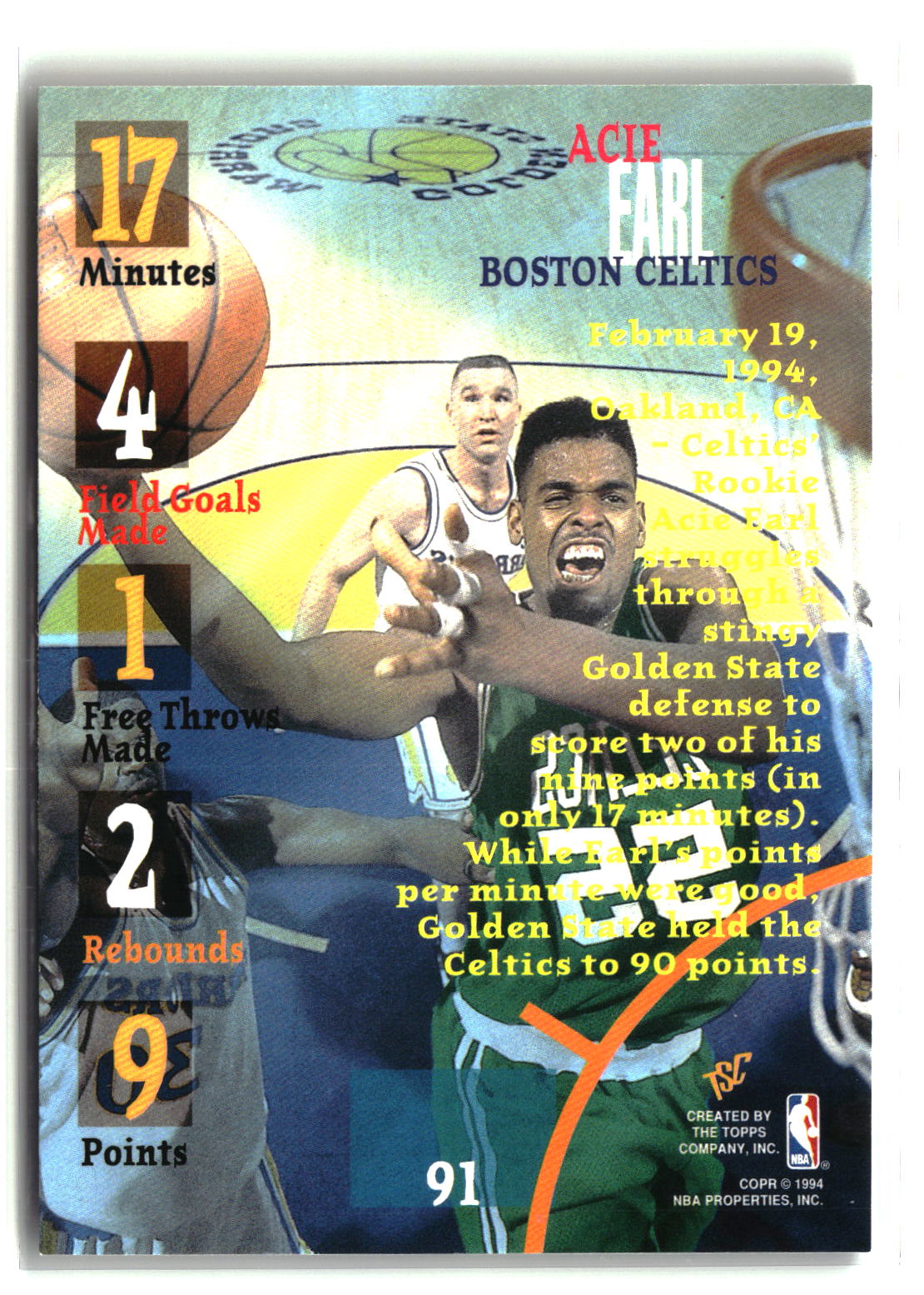Acie Earl 1994-95 Stadium Club #91