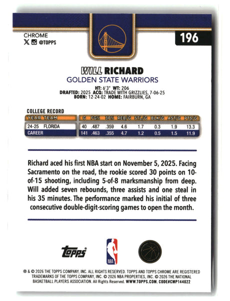 Will Richard 2025-26 Topps Chrome Update #196