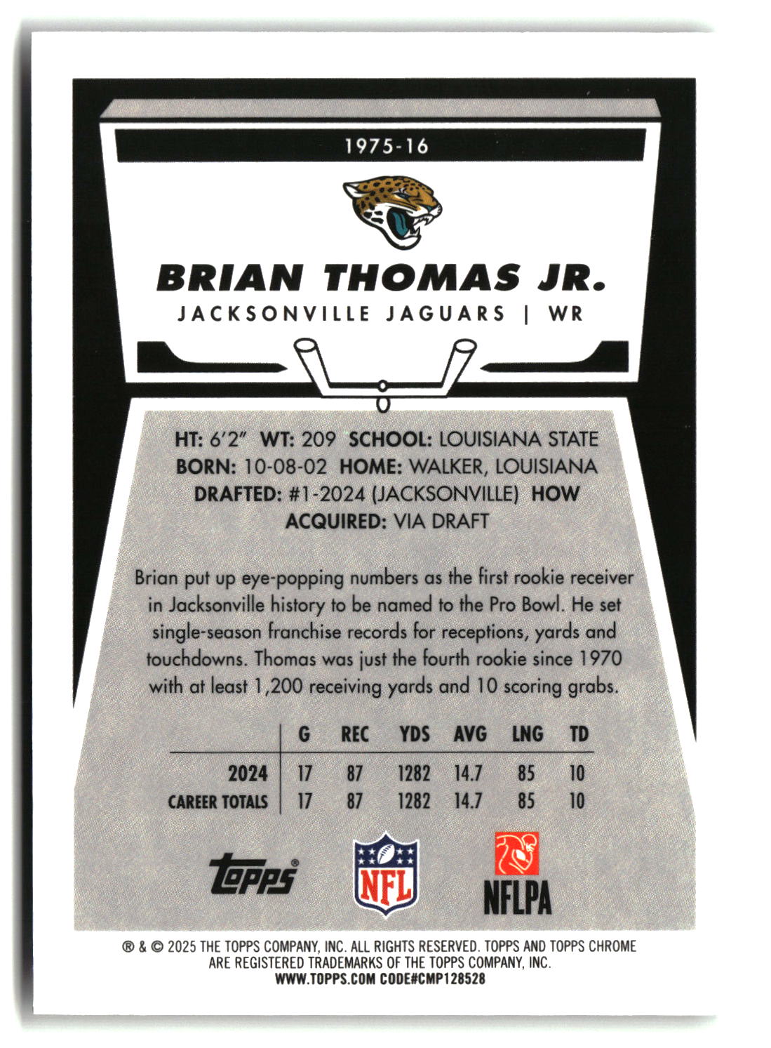 Brian Thomas Jr. 2025 Topps Chrome 1975 Topps #1975-16