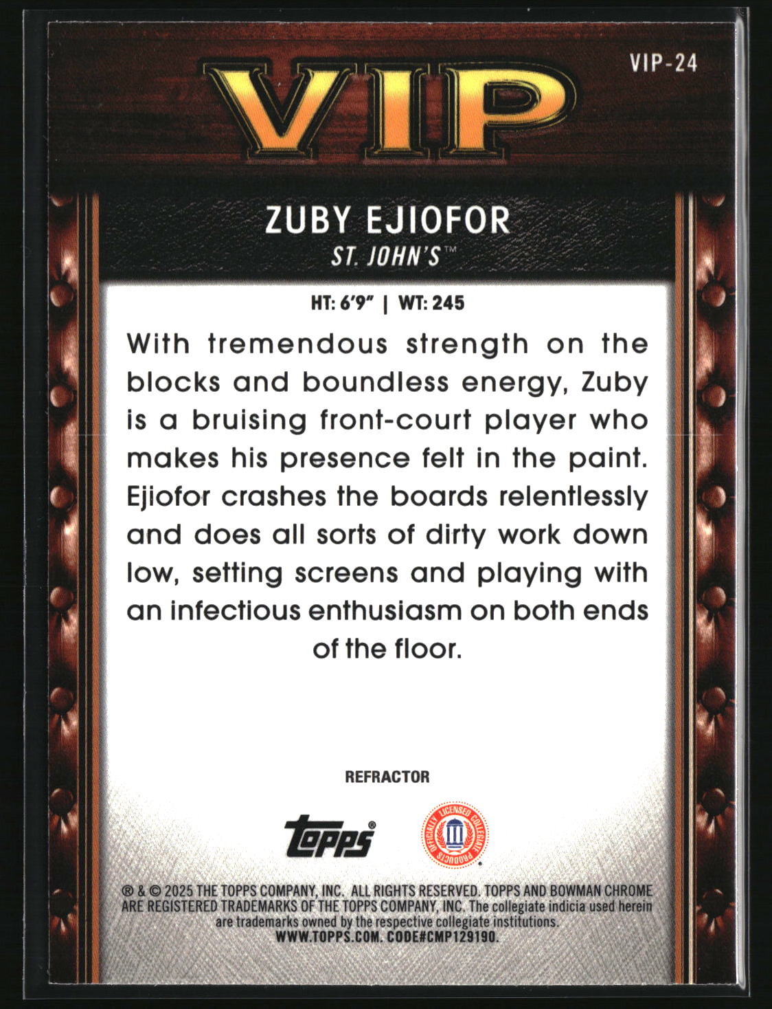Zuby Ejiofor 2025-26 Bowman Very Important Prospects Refractors #VIP-24