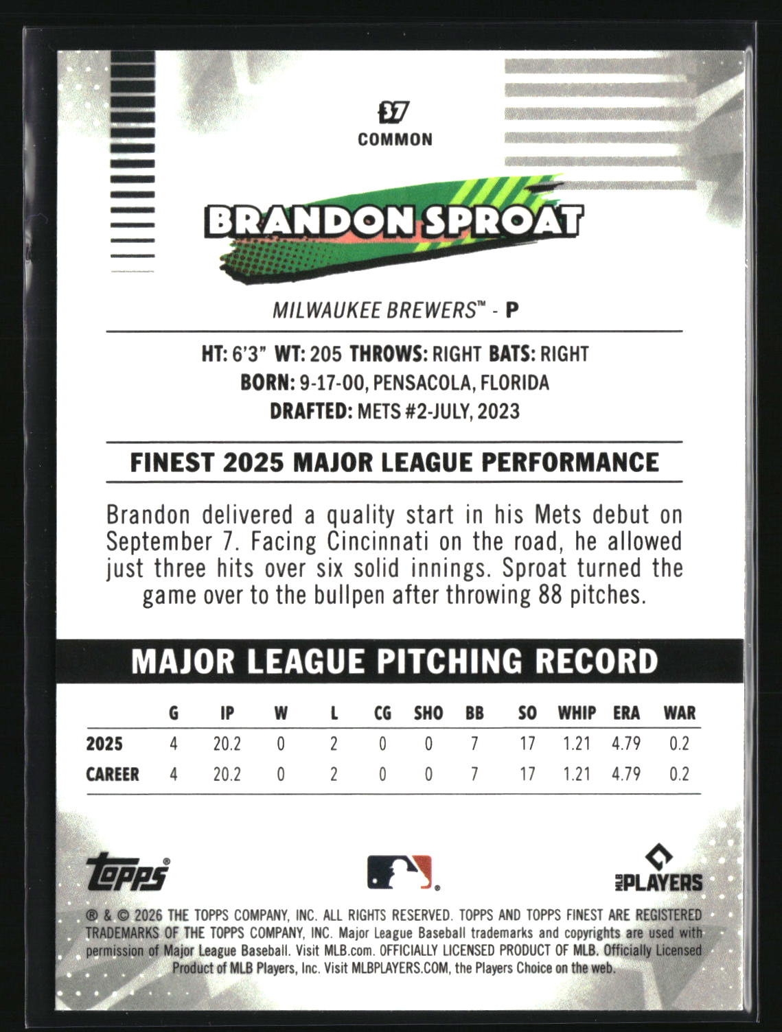 Brandon Sproat 2026 Finest #37