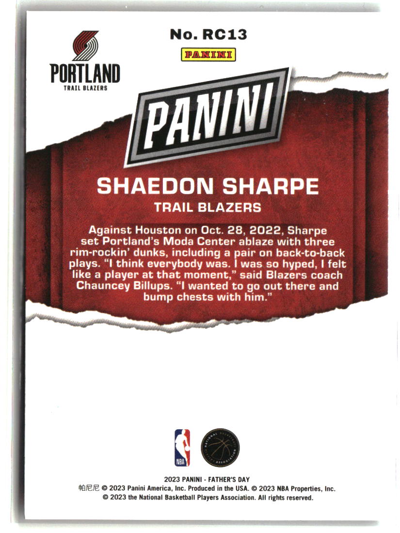 Shaedon Sharpe 2023 Panini Father's Day Rookies #RC13