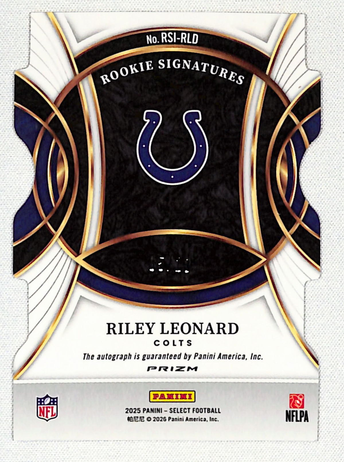 Riley Leonard 2025 Panini Select Rookie Signatures Gold Die-Cut /10 #RSI-RLD