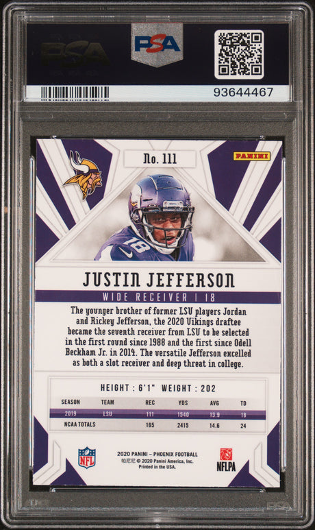 Justin Jefferson 2020 Panini Phoenix Fire Burst #111 PSA 9