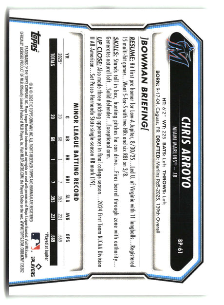 Chris Arroyo 2026 Bowman Prospects #BP-61