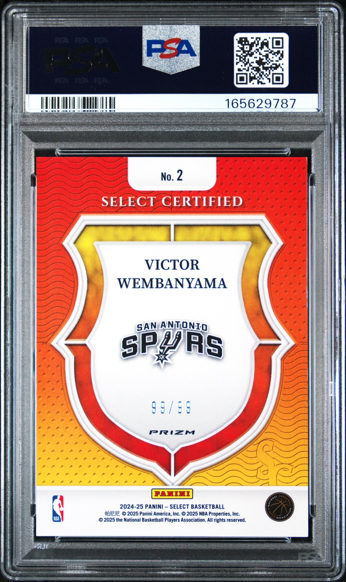 Victor Wembanyama 2024 Panini Select Select Certified Red Flash #2 99/99 PSA 9