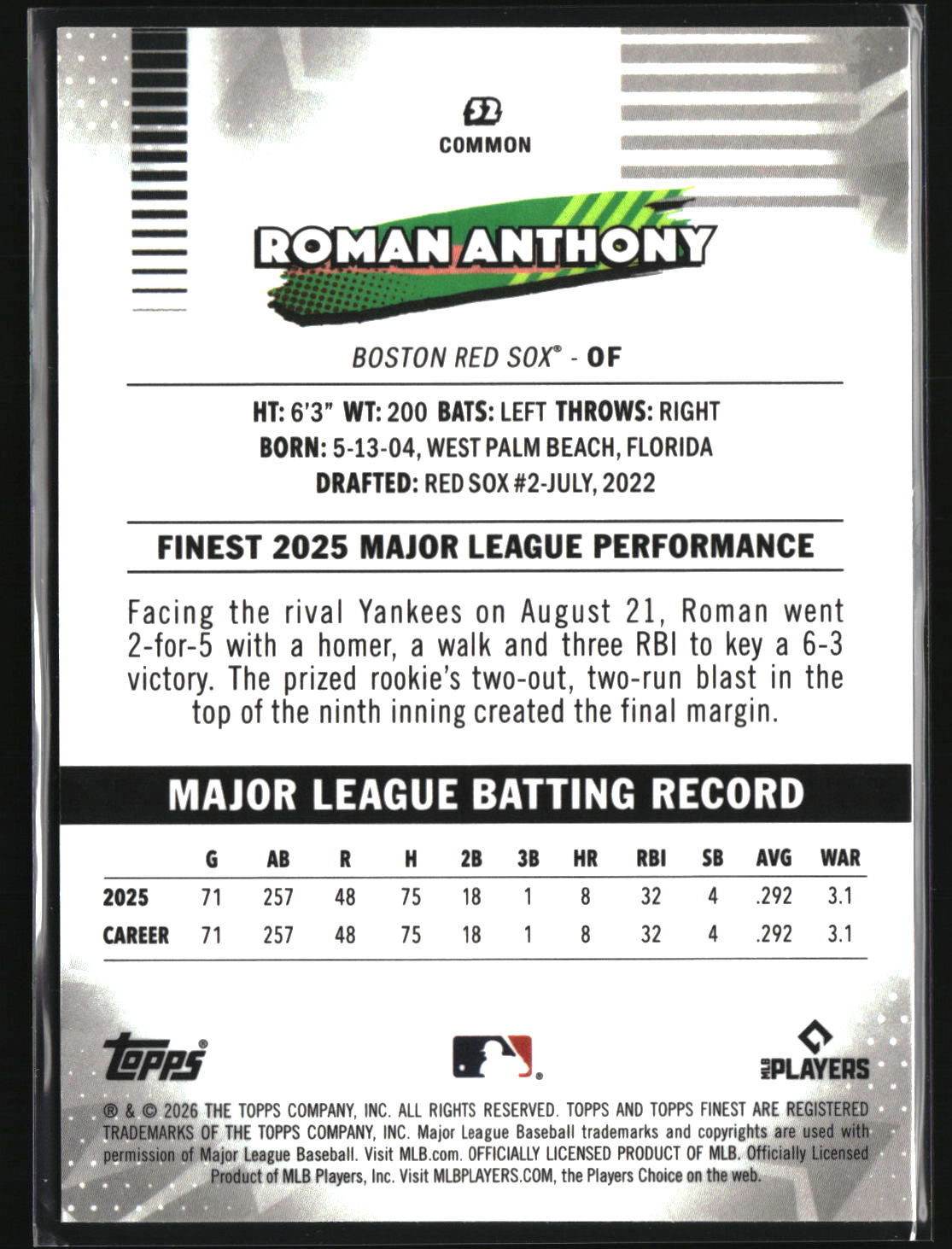 Roman Anthony 2026 Finest #52