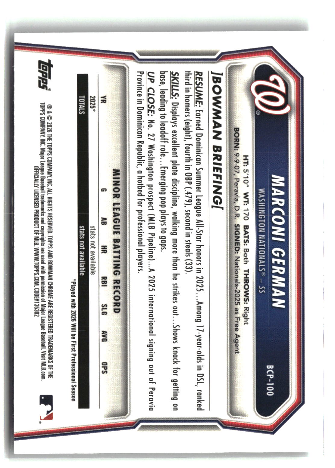 Marconi German 2026 Bowman Chrome Prospects #BCP-100