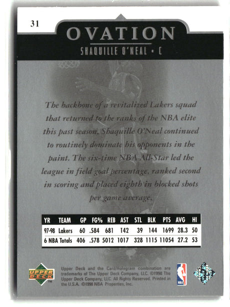 Shaquille O'Neal 1998-99 Upper Deck Ovation #31