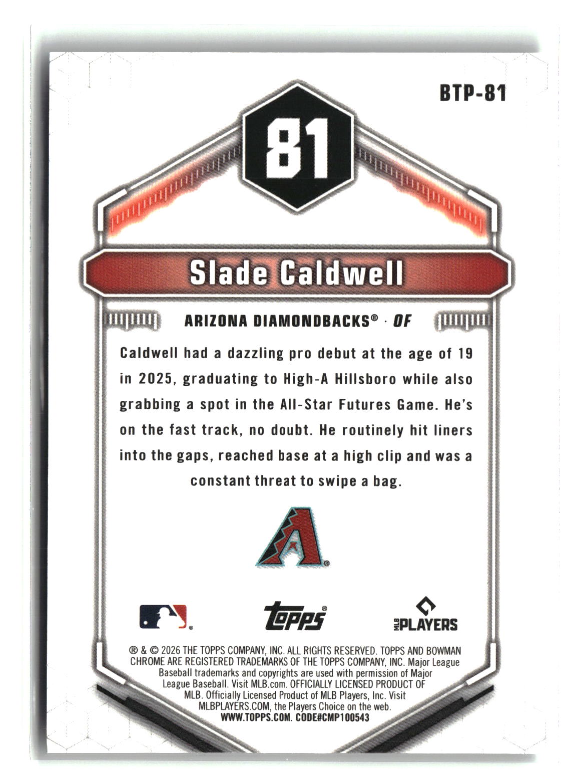 Slade Caldwell 2026 Bowman Bowman Scouts' Top 100 #BTP-81