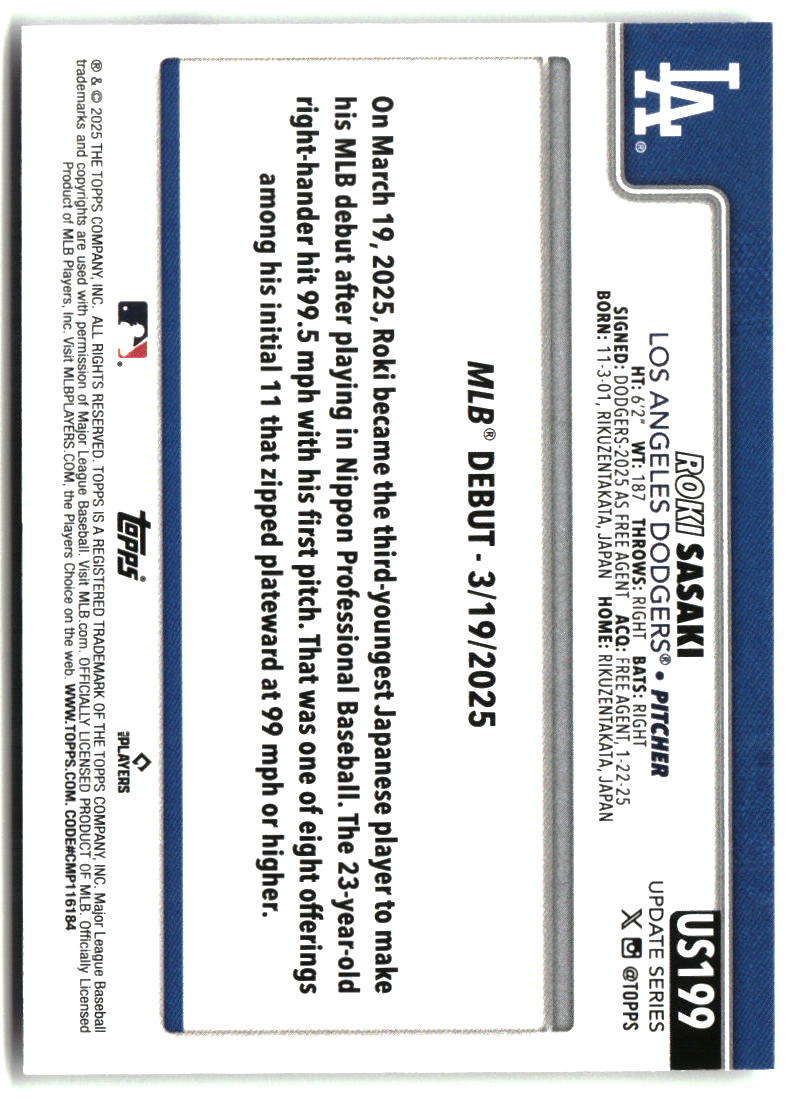 Roki Sasaki 2025 Topps Update #US199