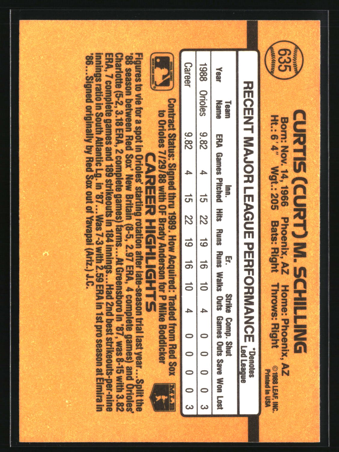 Curt Schilling 1989 Donruss #635