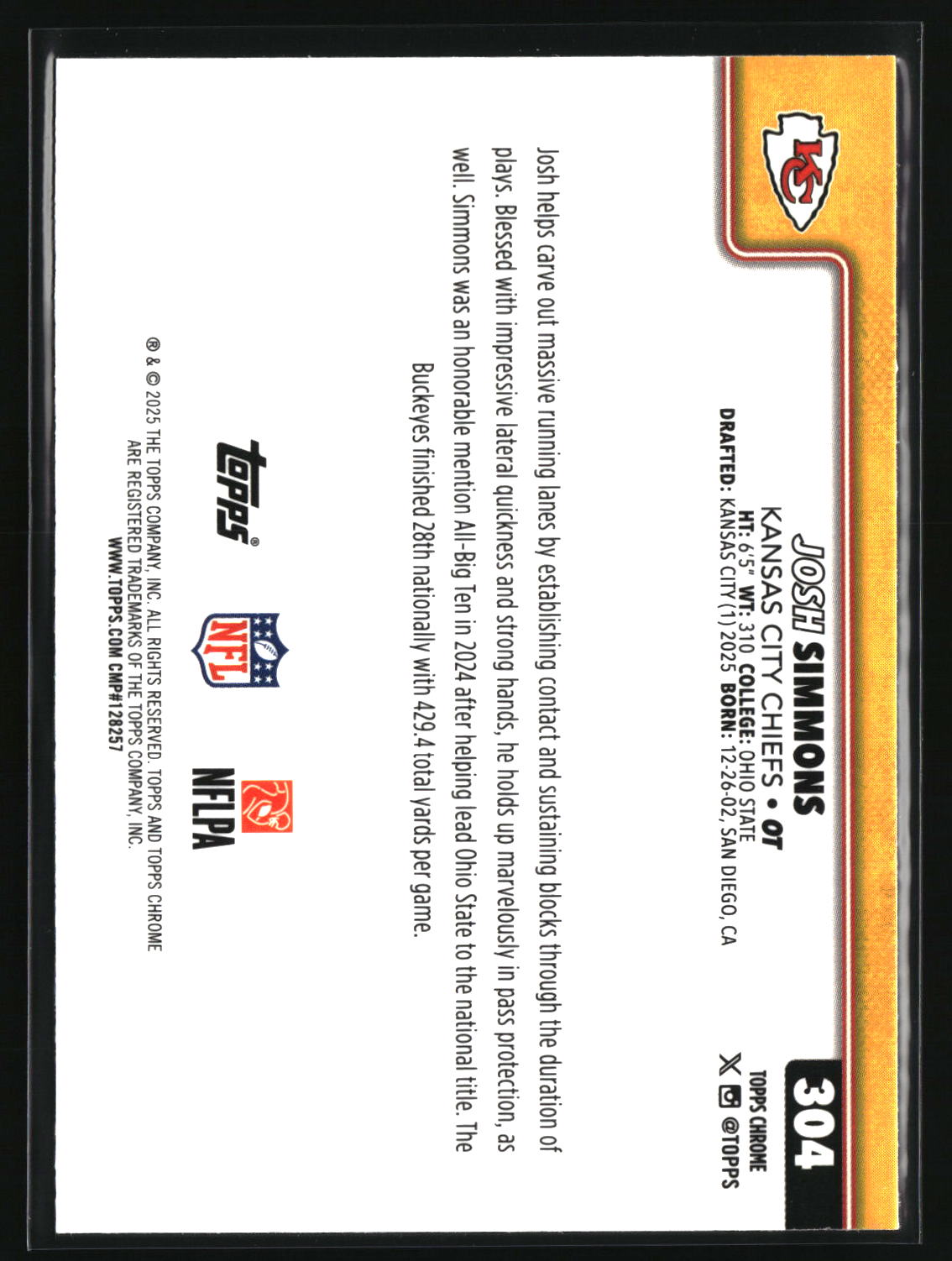 Josh Simmons 2025 Topps Chrome #304