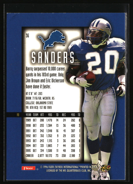 Barry Sanders 1996 Ultra Sensations Marble Gold #36