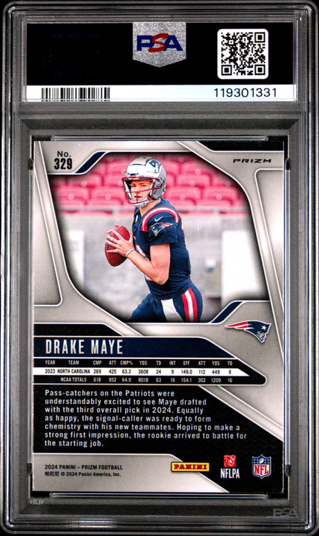 Drake Maye 2024 Panini Prizm Lazer #329 PSA 9