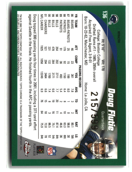 Doug Flutie 2002 Topps Chrome Black Refractors #136 #/599