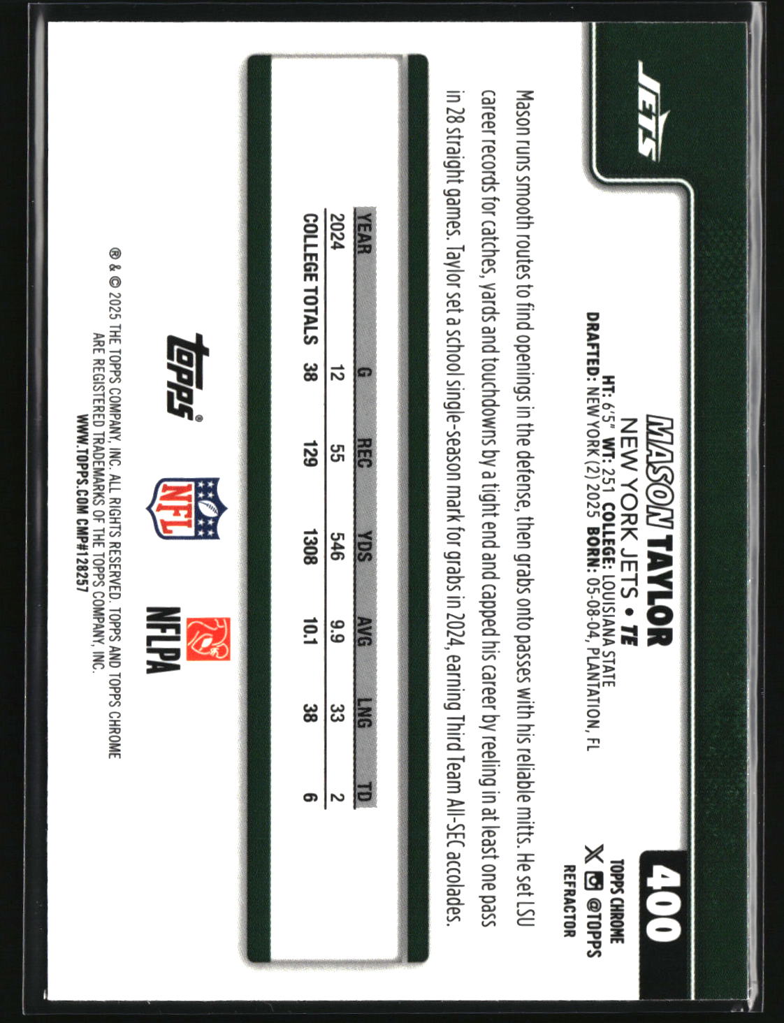 Mason Taylor 2025 Topps Chrome Refractor #400